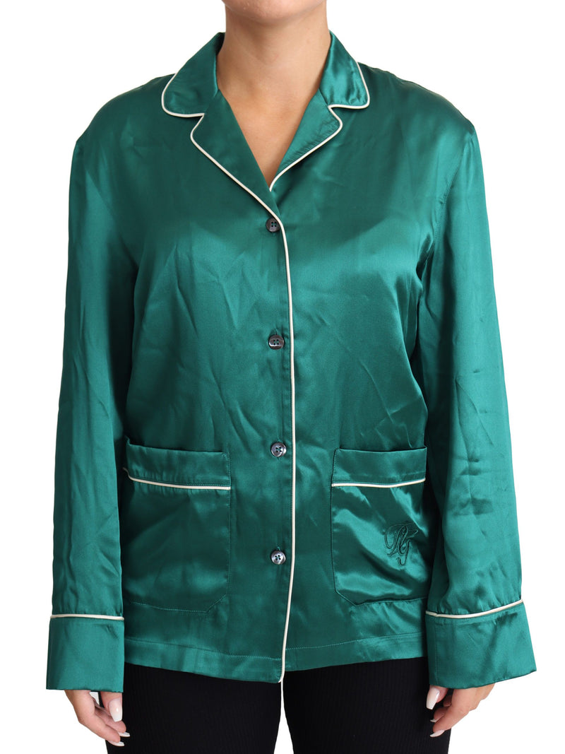 Blouse de pyjama verte Dolce &amp; Gabbana en soie, haut de vêtement de nuit d'intérieur