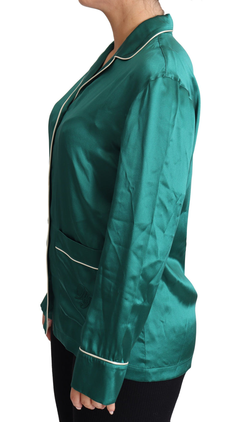 Blouse de pyjama verte Dolce &amp; Gabbana en soie, haut de vêtement de nuit d'intérieur