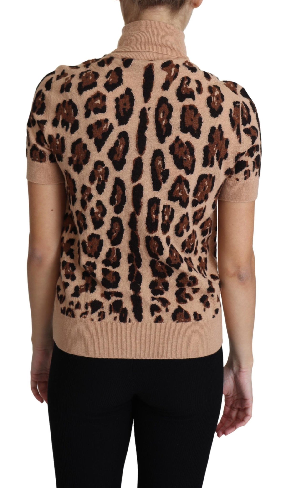 Haut col roulé en laine vierge imprimé léopard beige Dolce & Gabbana