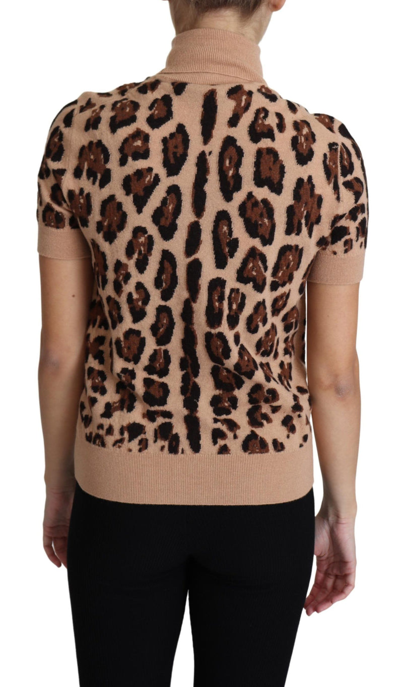 Haut col roulé en laine vierge imprimé léopard beige Dolce & Gabbana