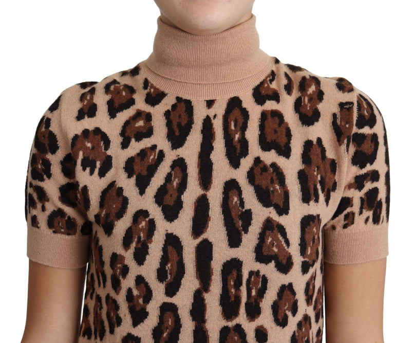 Haut col roulé en laine vierge imprimé léopard beige Dolce & Gabbana