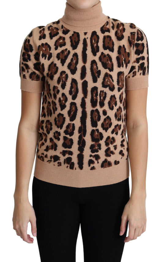 Col roulé en laine vierge à imprimé léopard beige de Dolce & Gabbana