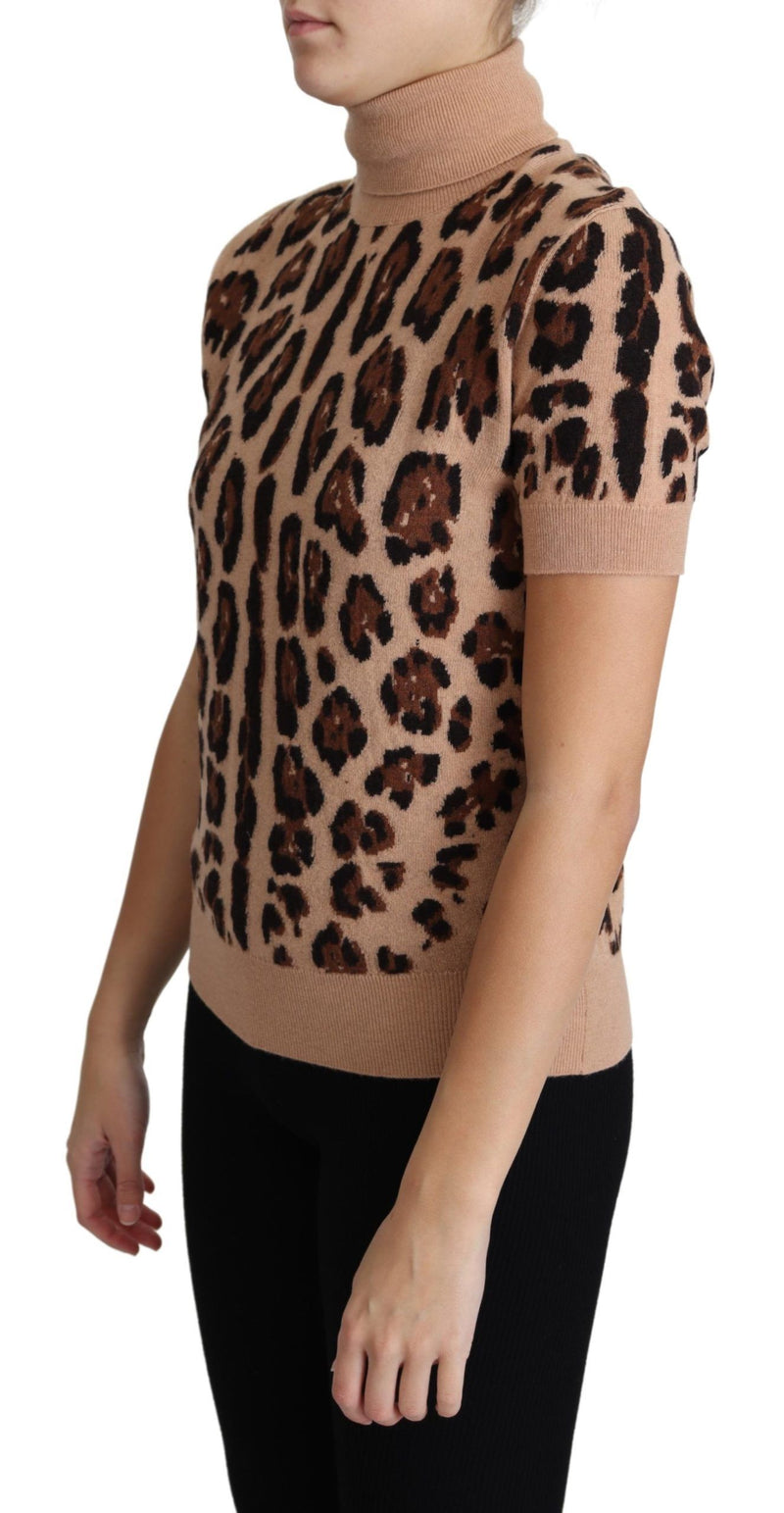 Haut col roulé en laine vierge imprimé léopard beige Dolce & Gabbana