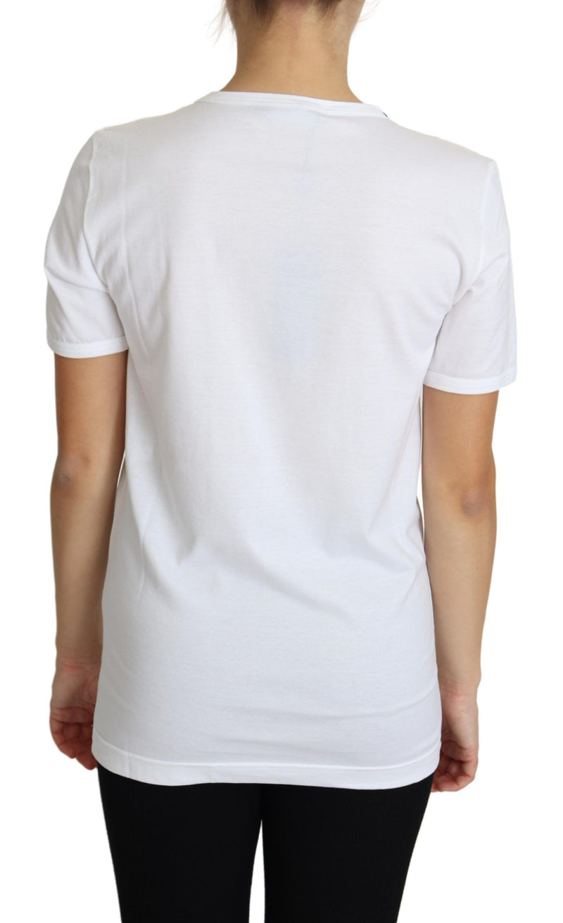 Haut t-shirt Dolce & Gabbana blanc San Valentino avec cœurs en cristaux