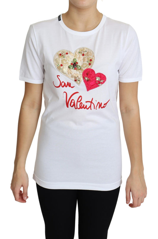 T-shirt blanc Dolce & Gabbana avec cristaux en forme de cœur San Valentino
