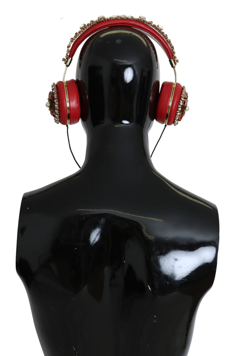 Casque audio Dolce &amp; Gabbana FRENDS en cuir rouge à fleurs et cristaux
