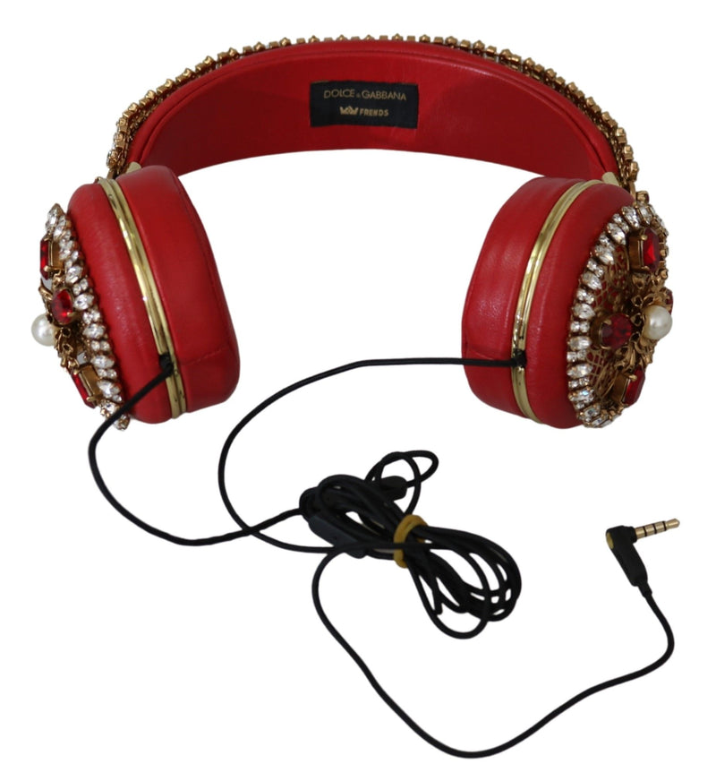Casque audio Dolce &amp; Gabbana FRENDS en cuir rouge à fleurs et cristaux