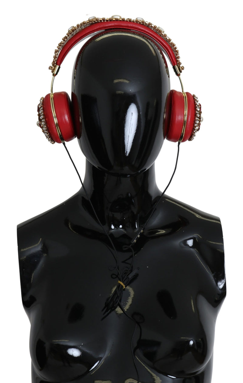 Casque audio Dolce &amp; Gabbana FRENDS en cuir rouge à fleurs et cristaux