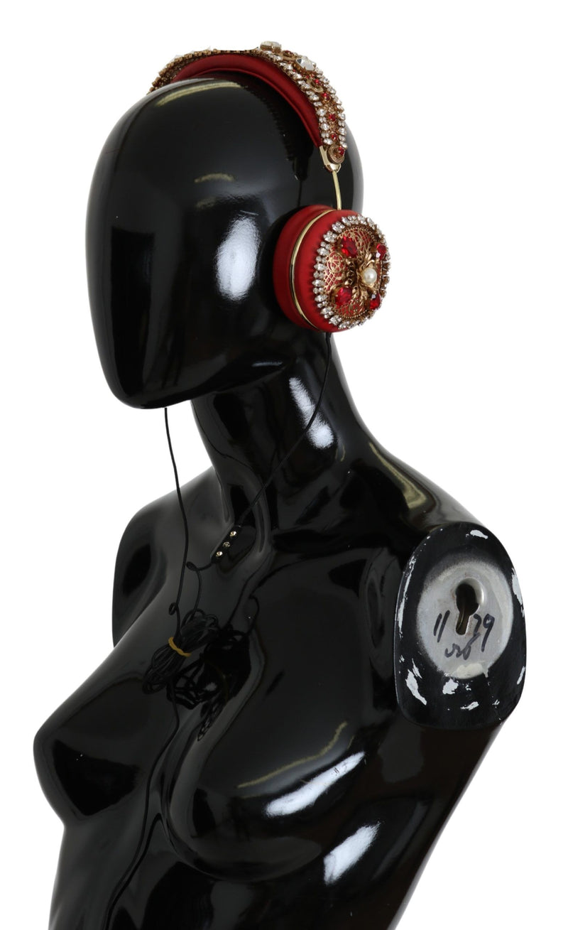 Casque audio Dolce &amp; Gabbana FRENDS en cuir rouge à fleurs et cristaux