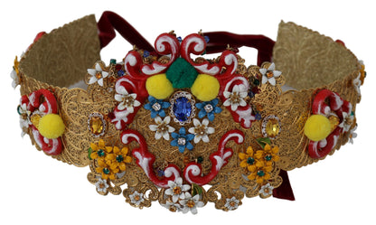 Ceinture large à fleurs et cristaux multicolores Dolce &amp; Gabbana