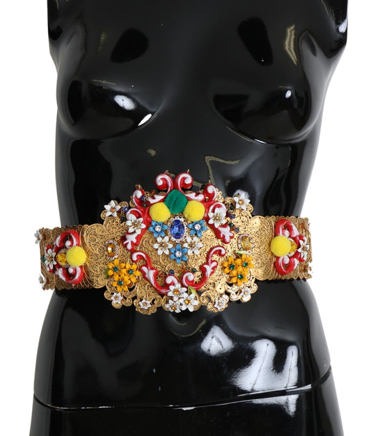 Dolce &amp; Gabbana veelkleurige versierde bloemenkristal brede tailleriem