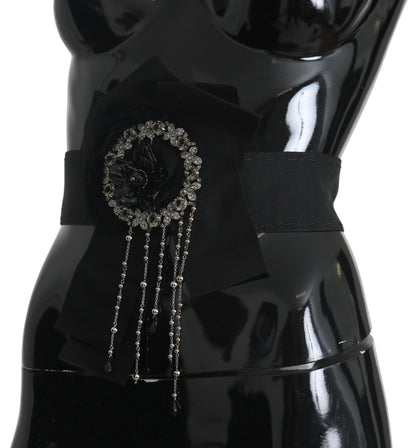 Dolce &amp; Gabbana Zwarte Kristallen Broche Brede Taille SATORIA Riem