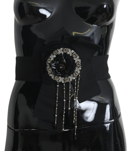 Dolce &amp; Gabbana Zwarte Kristallen Broche Brede Taille SATORIA Riem
