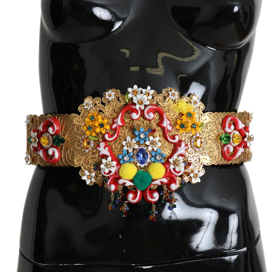 Dolce &amp; Gabbana Versierde Bloemen Kristal Brede Taille Gouden Riem