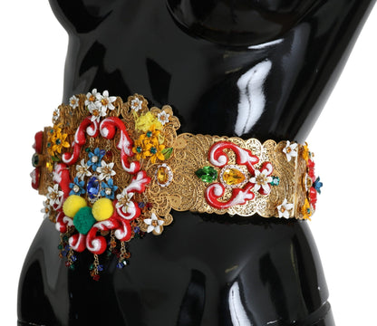 Dolce &amp; Gabbana Versierde Bloemen Kristal Brede Taille Gouden Riem