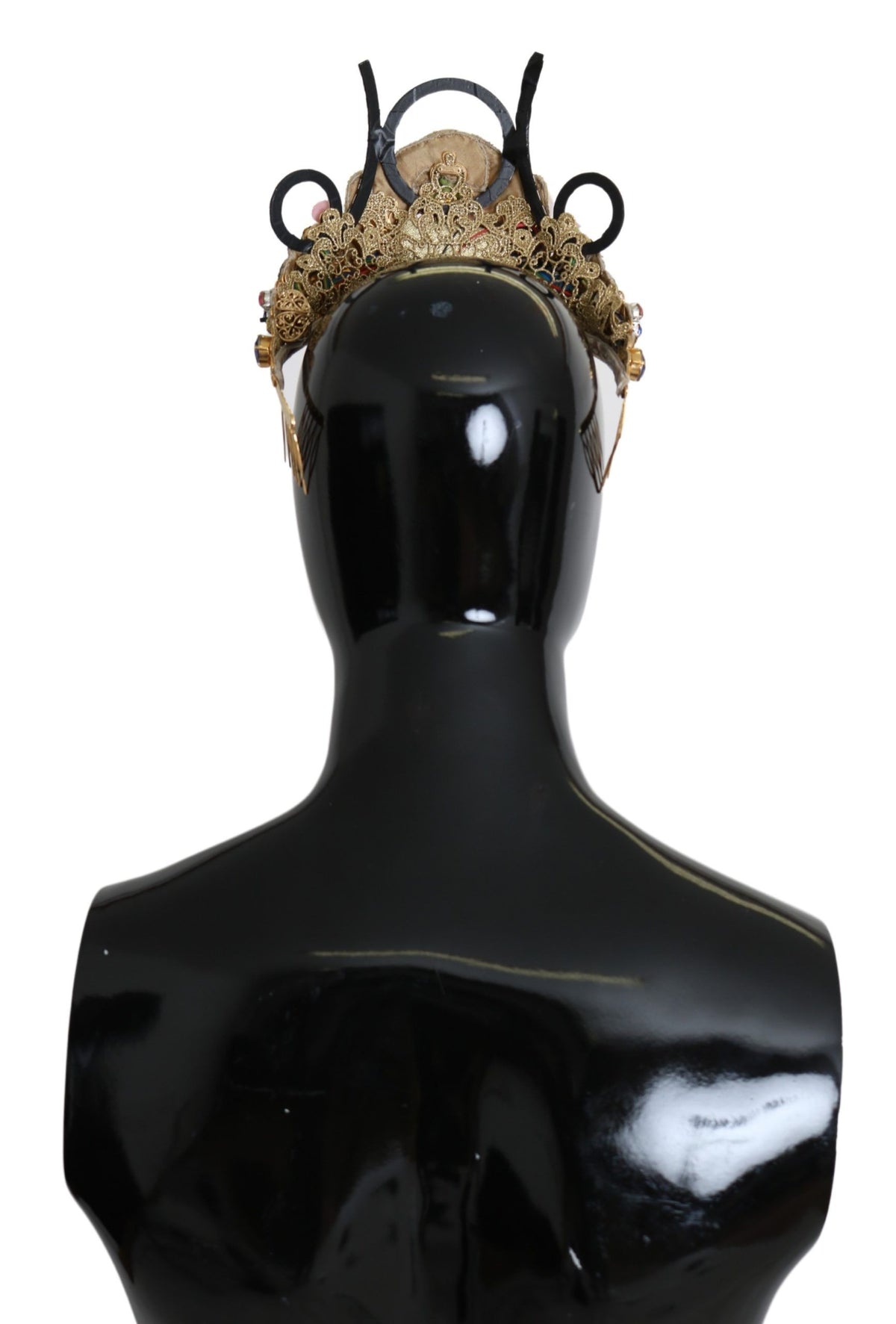 Couronne diadème Dolce &amp; Gabbana en laiton doré avec cristaux floraux et lumières LED