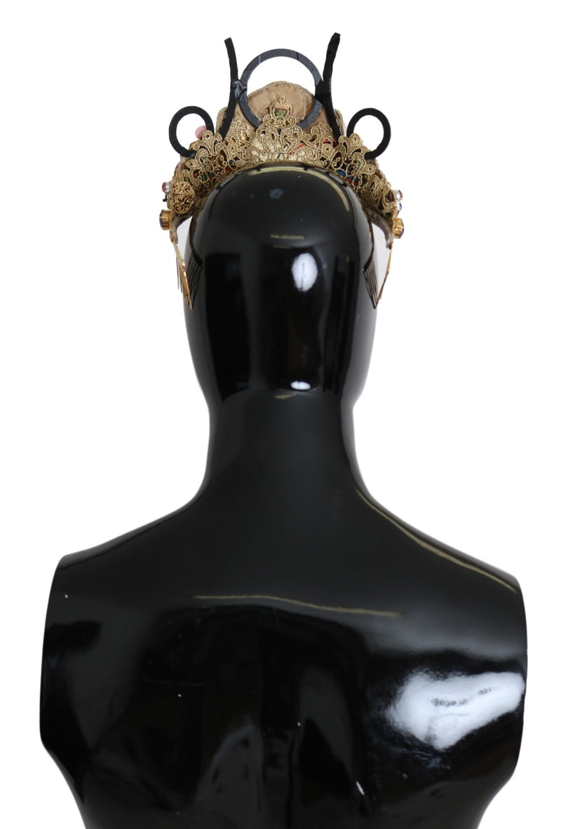 Couronne diadème Dolce &amp; Gabbana en laiton doré avec cristaux floraux et lumières LED