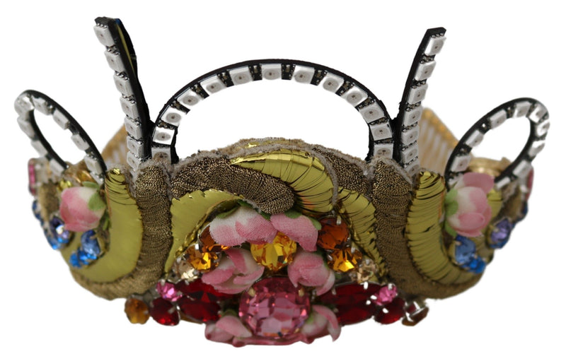 Couronne diadème Dolce &amp; Gabbana en laiton doré avec cristaux floraux et lumières LED