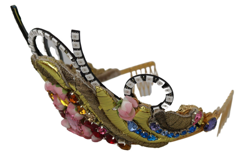 Couronne diadème Dolce &amp; Gabbana en laiton doré avec cristaux floraux et lumières LED
