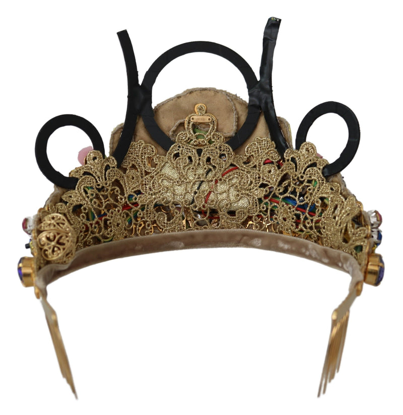 Couronne diadème Dolce &amp; Gabbana en laiton doré avec cristaux floraux et lumières LED
