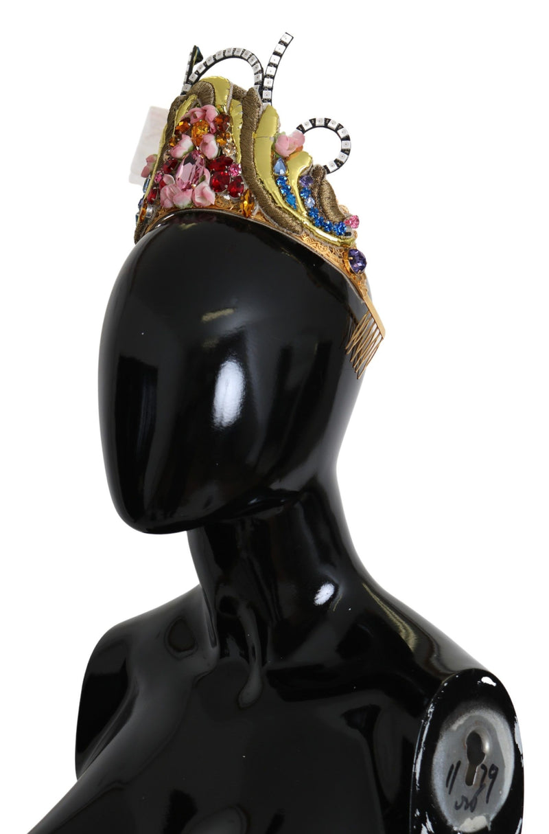 Couronne diadème Dolce &amp; Gabbana en laiton doré avec cristaux floraux et lumières LED
