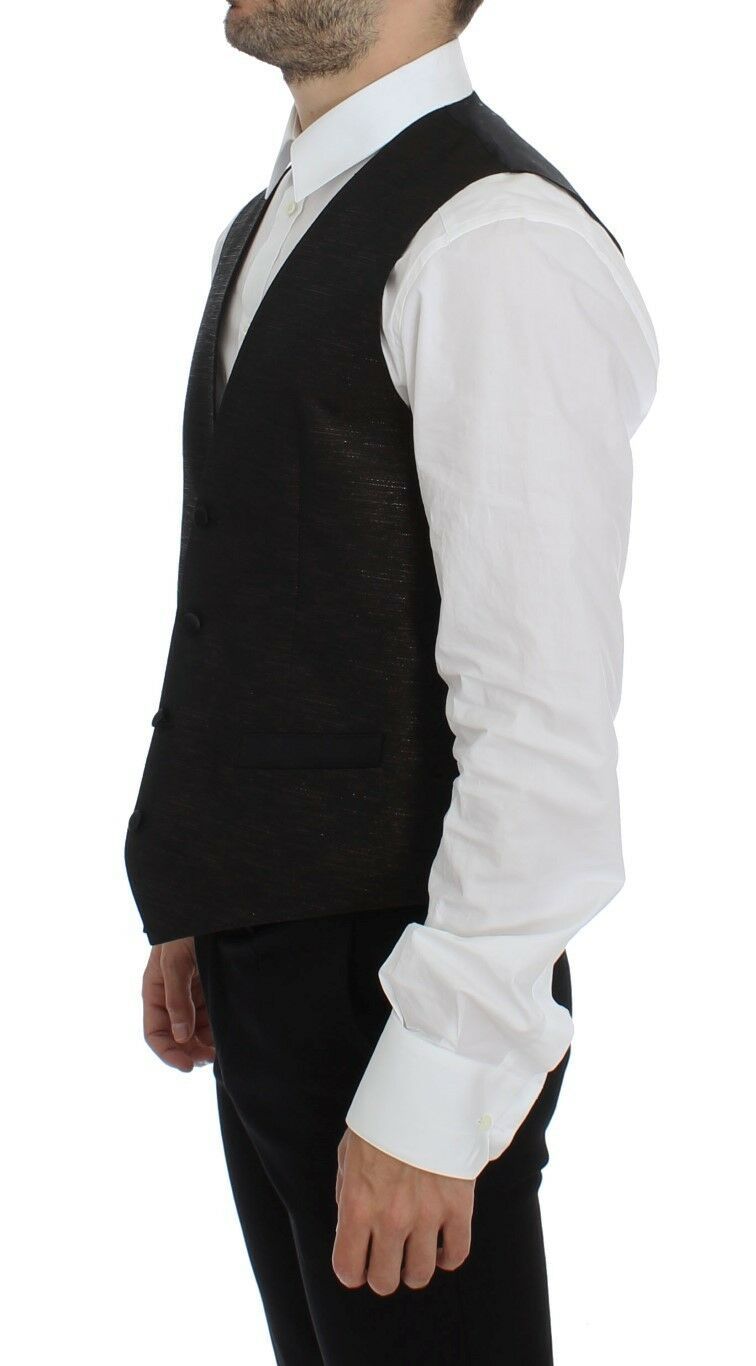 Gilet sans manches en laine noire avec logo Dolce & Gabbana