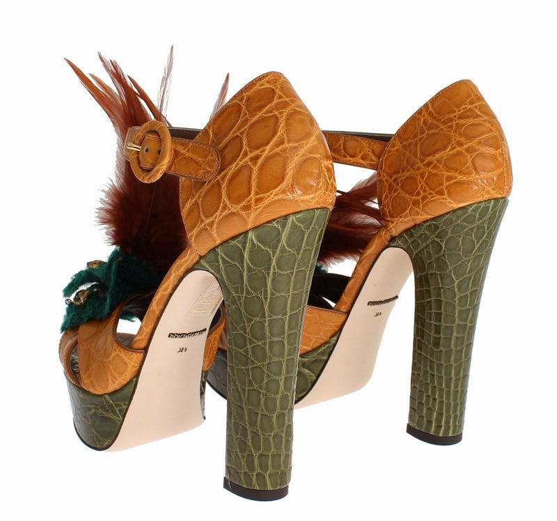 Sandales à plateforme en cuir orange avec cristaux de Dolce &amp; Gabbana