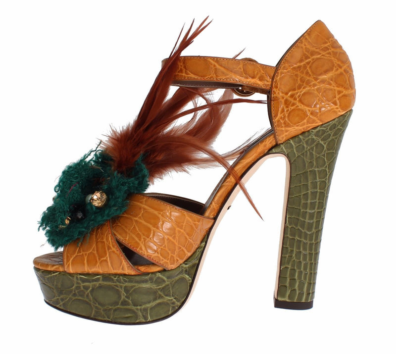 Sandales à plateforme en cuir orange avec cristaux de Dolce &amp; Gabbana