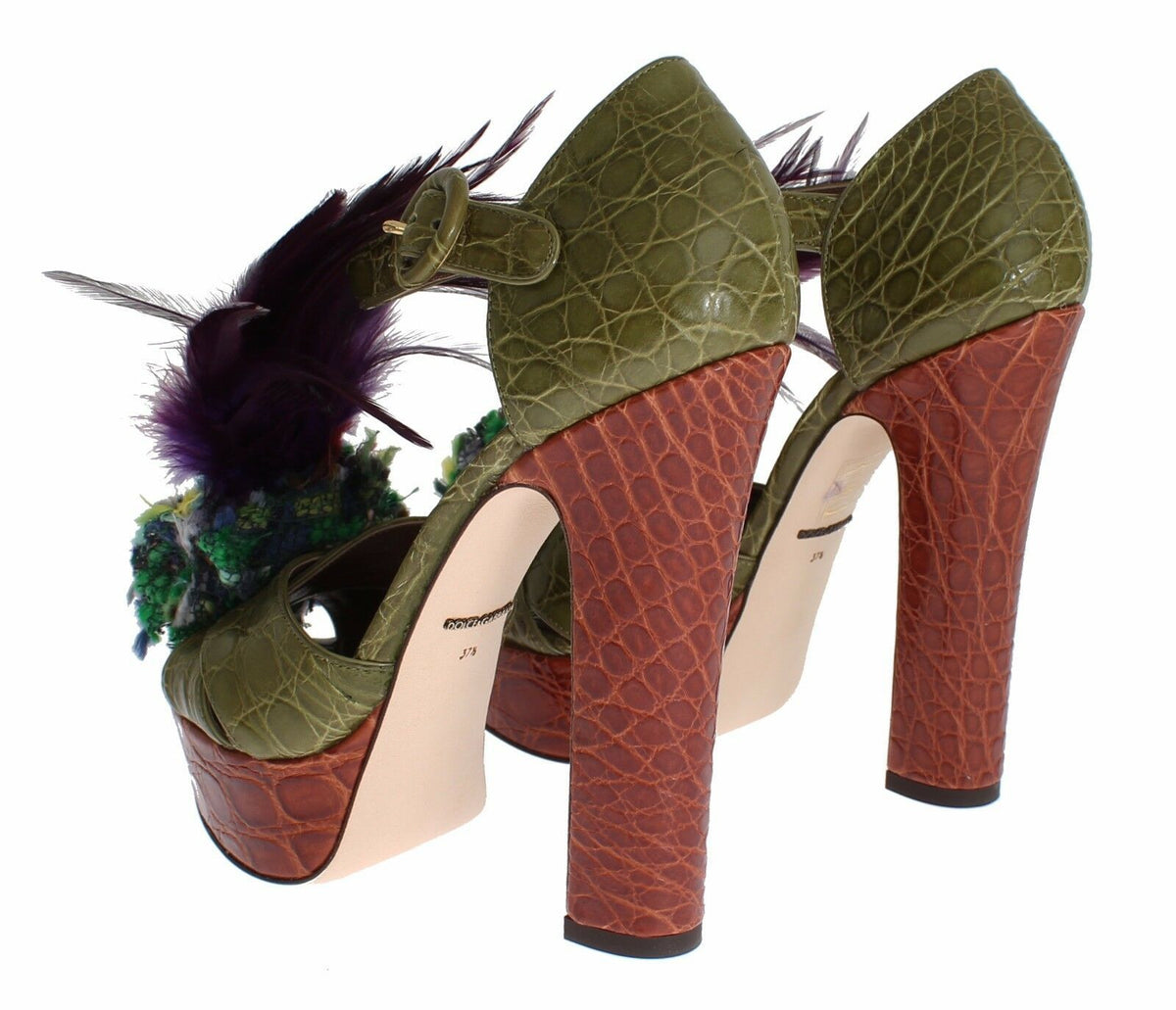 Sandales à plateforme en cuir vert et cristaux de Dolce &amp; Gabbana