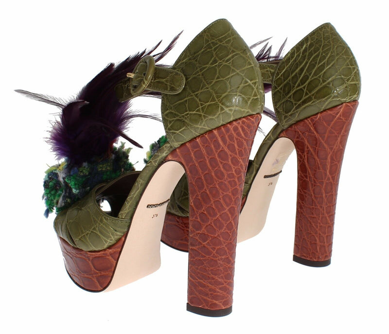 Sandales à plateforme en cuir vert et cristaux de Dolce &amp; Gabbana