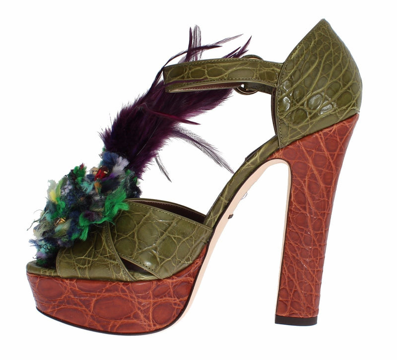 Sandales à plateforme en cuir vert et cristaux de Dolce &amp; Gabbana
