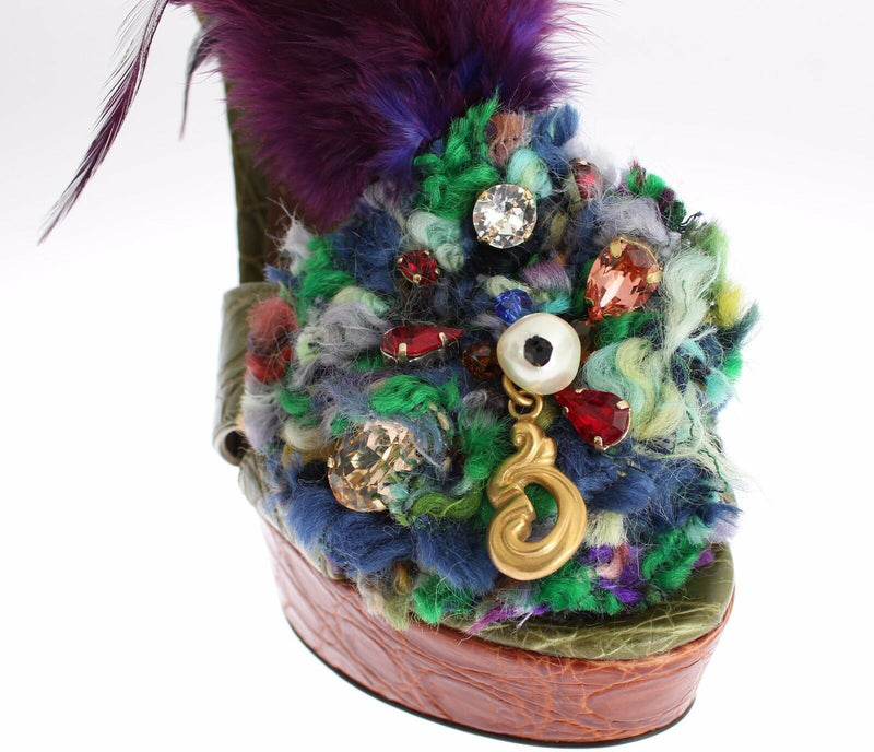 Sandales à plateforme en cuir vert et cristaux de Dolce &amp; Gabbana