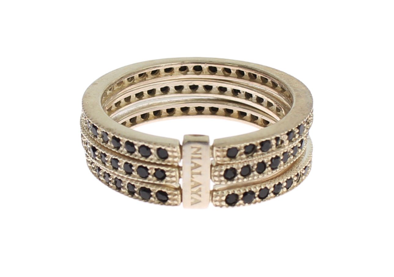 Nialaya zwarte CZ 925 sterling zilveren damesring