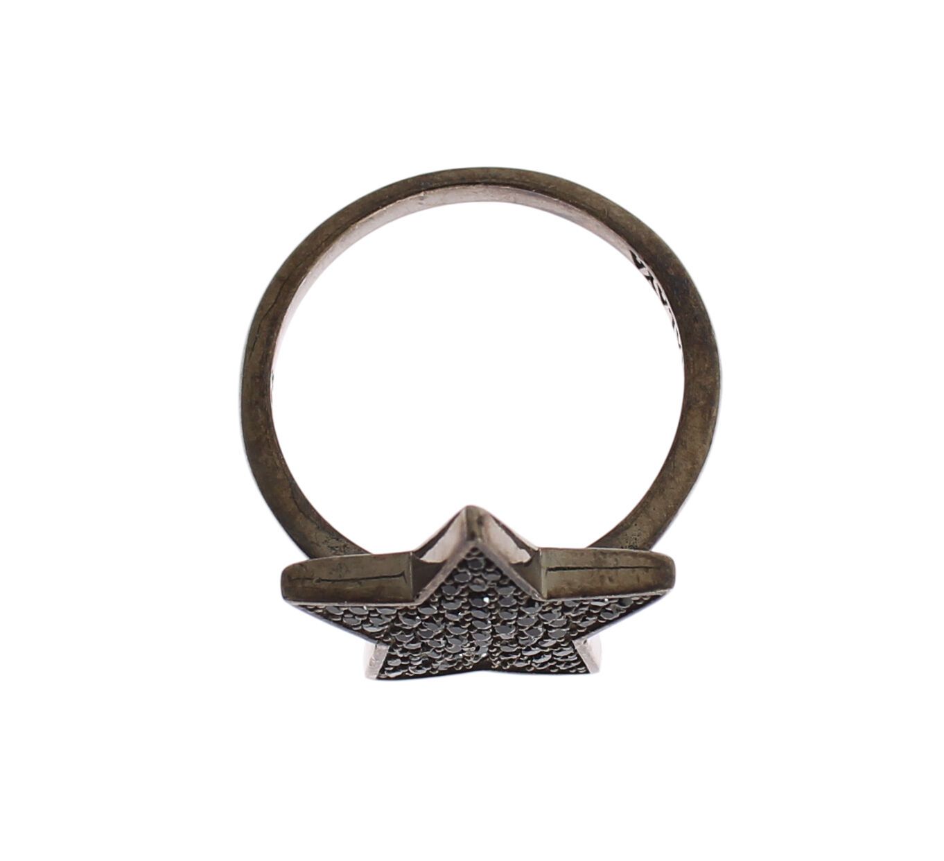 Nialaya Zwarte CZ Ster 925 Zilveren Damesring