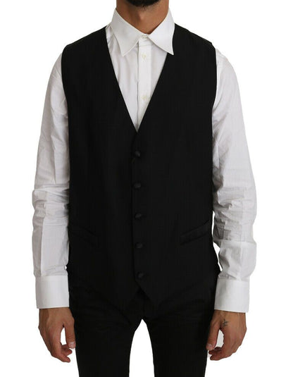 Gilet en laine et soie noir uni de Dolce & Gabbana