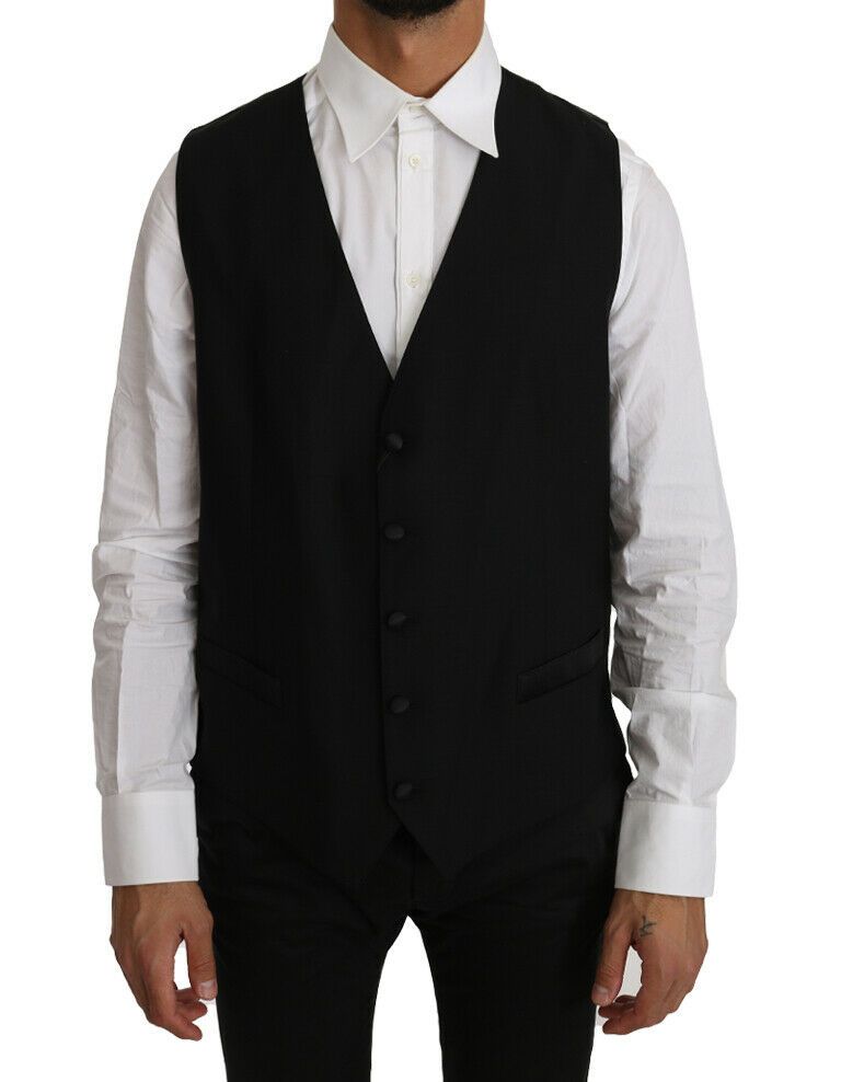 Gilet en laine et soie noir uni de Dolce &amp; Gabbana
