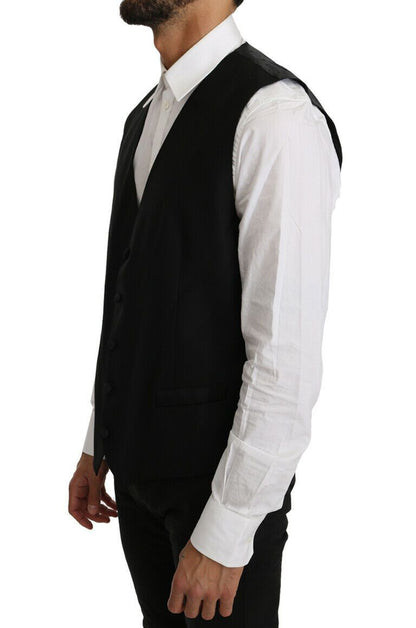 Gilet en laine et soie noir uni de Dolce & Gabbana