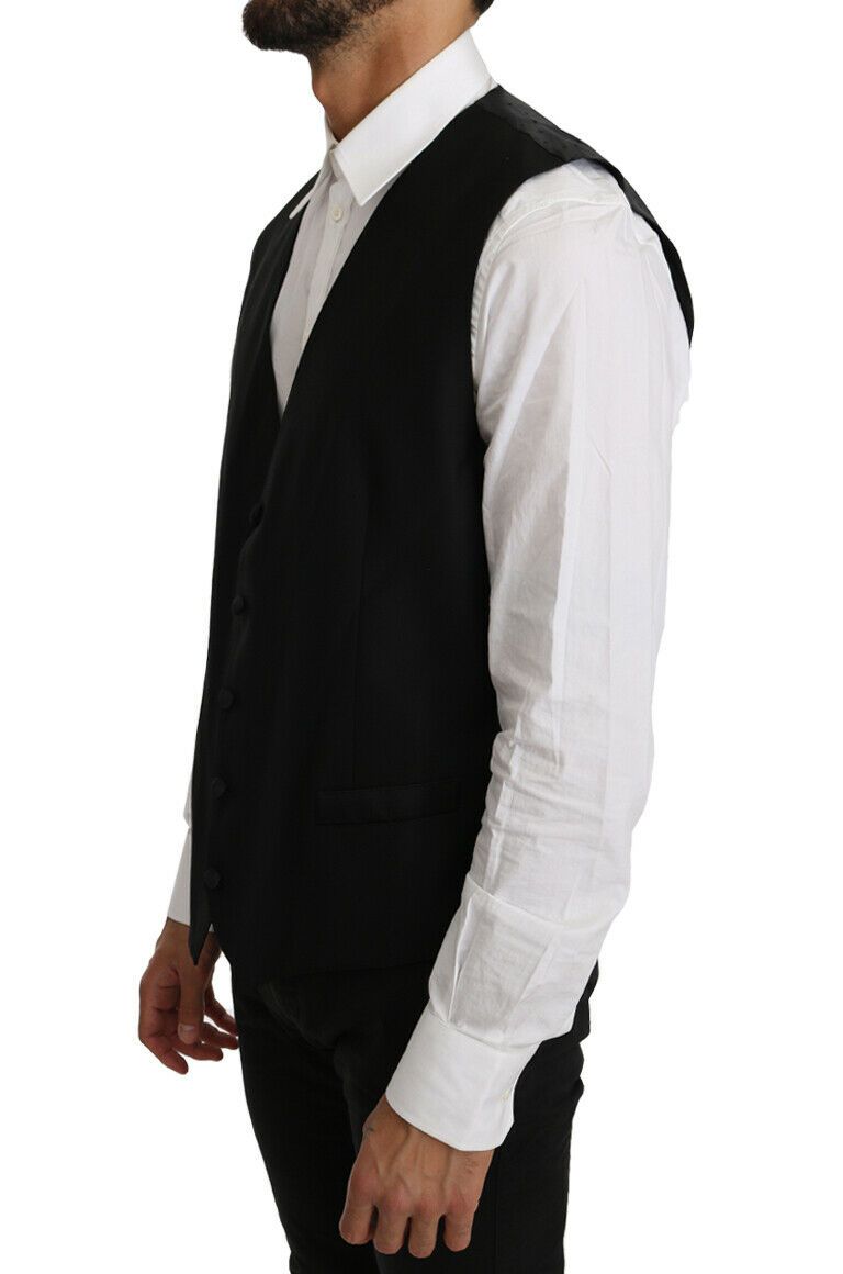 Gilet en laine et soie noir uni de Dolce &amp; Gabbana