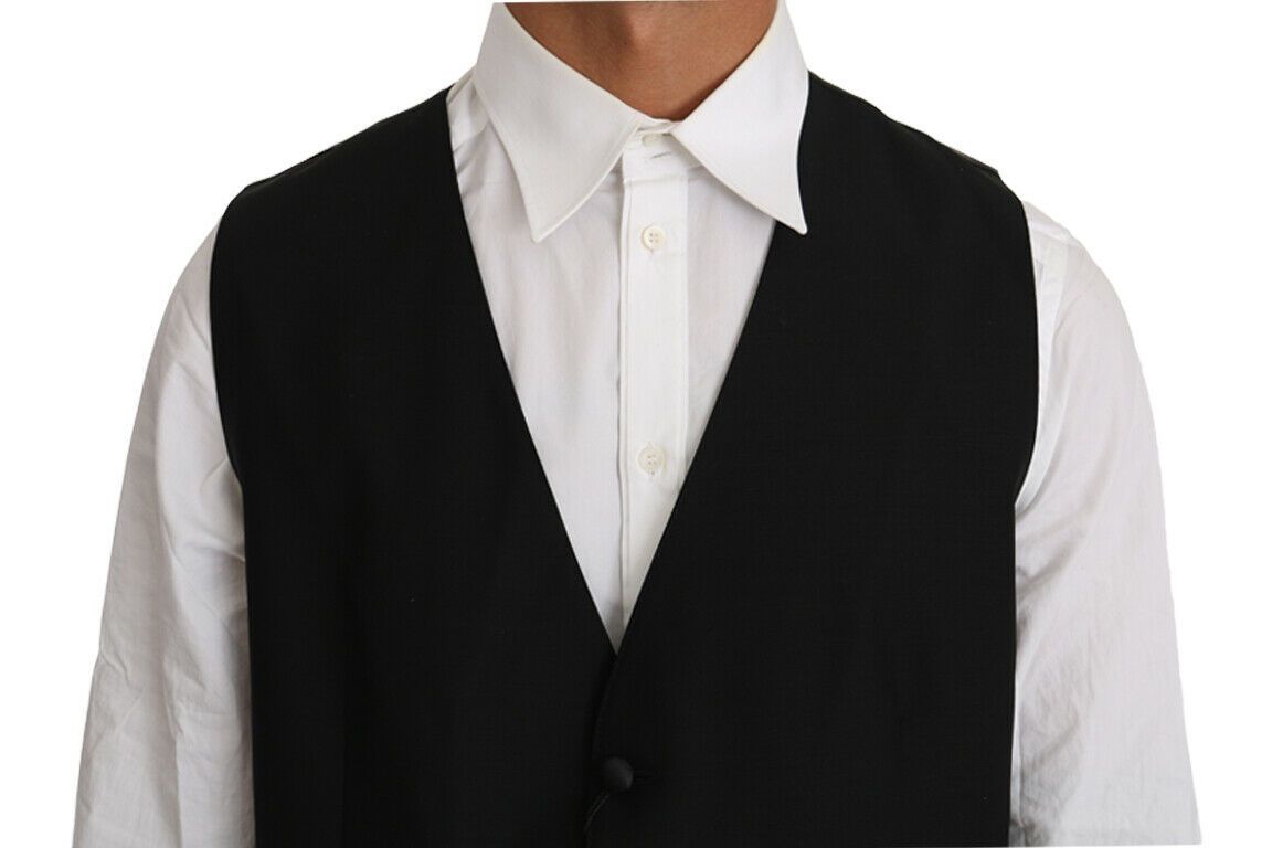 Gilet en laine et soie noir uni de Dolce & Gabbana