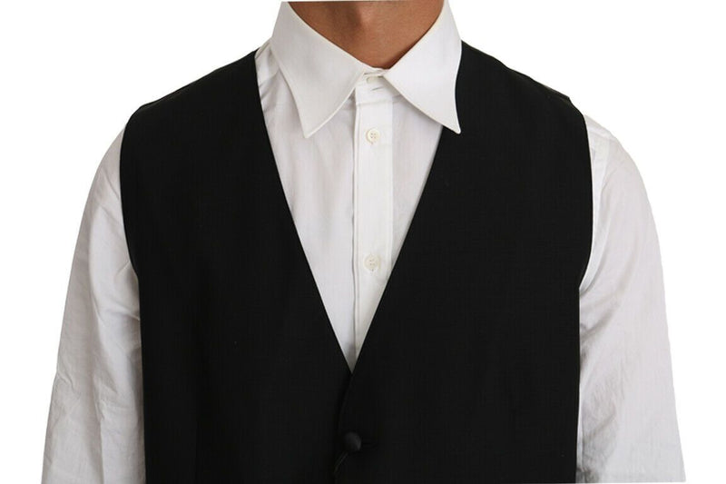 Gilet en laine et soie noir uni de Dolce &amp; Gabbana