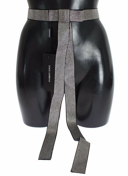Ceinture en soie noire avec nœud en cristal transparent Dolce &amp; Gabbana