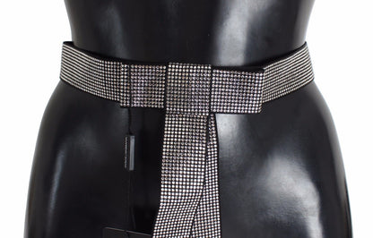 Ceinture en soie noire avec nœud en cristal transparent Dolce &amp; Gabbana