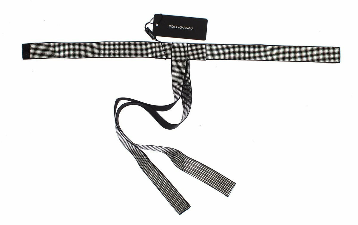 Ceinture en soie noire avec nœud en cristal transparent Dolce &amp; Gabbana