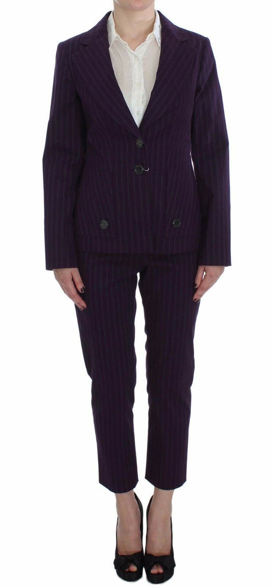 Ensemble tailleur-pantalon BENCIVENGA, veste et pantalon à rayures violettes, extensible.