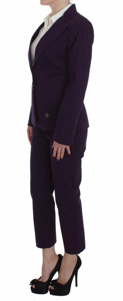 Ensemble tailleur-pantalon BENCIVENGA, veste et pantalon à rayures violettes, extensible.