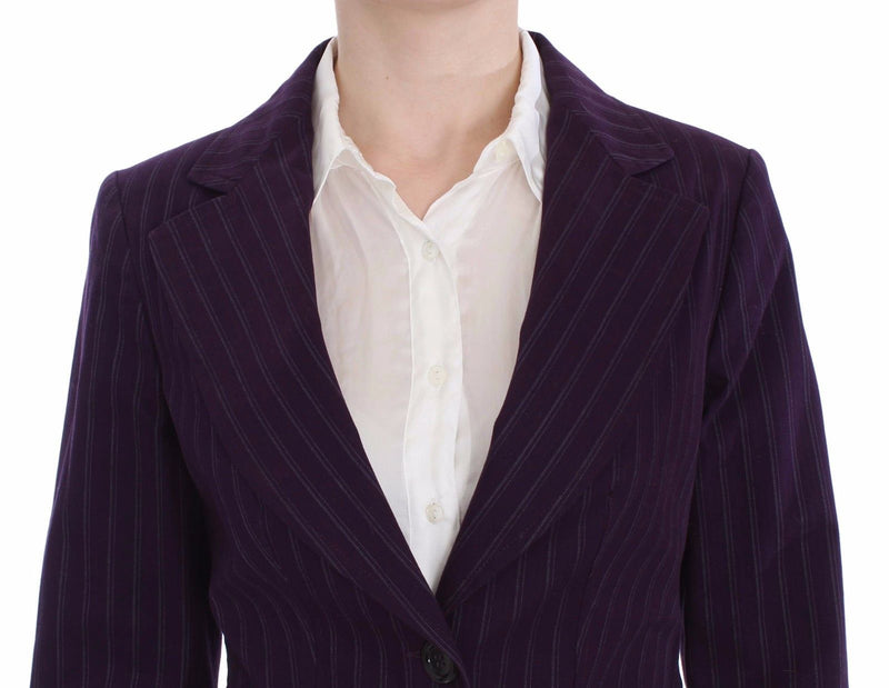 Ensemble tailleur-pantalon BENCIVENGA, veste et pantalon à rayures violettes, extensible.