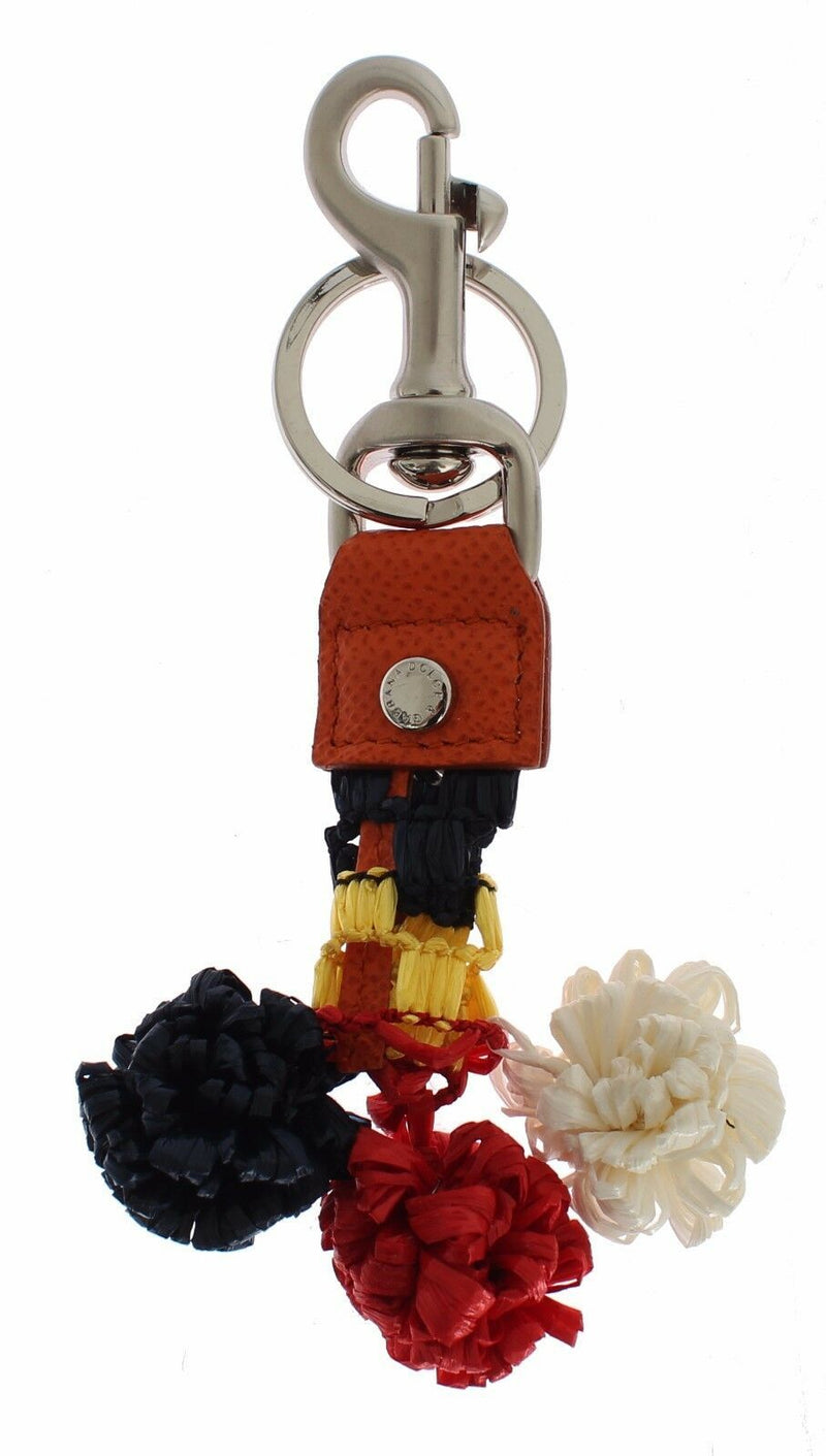 Porte-clés Dolce &amp; Gabbana en cuir raphia multicolore avec fermoir à chaîne