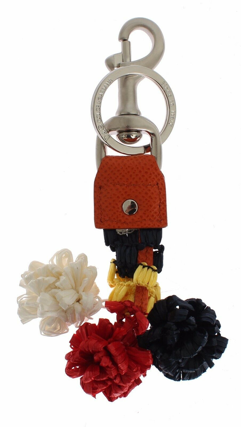 Porte-clés Dolce &amp; Gabbana en cuir raphia multicolore avec fermoir à chaîne