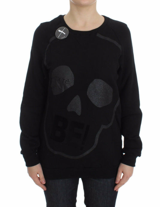 Pull en coton noir à motif Exte, col rond.