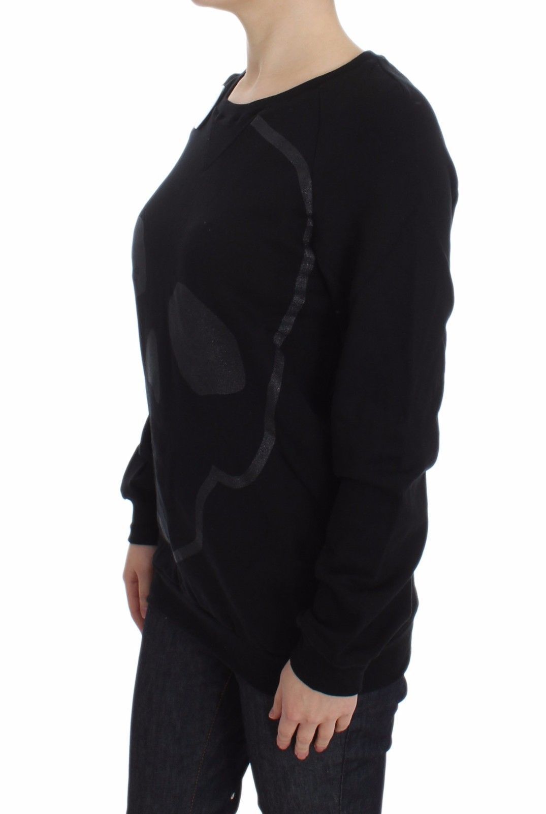 Pull en coton noir à motif Exte, col rond.